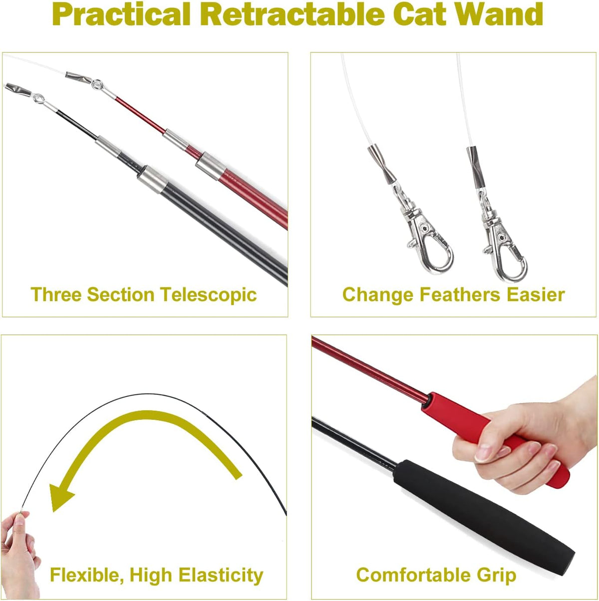 MeoHui Retractable Cat Feather Wand Toy Set - 11 Pieces