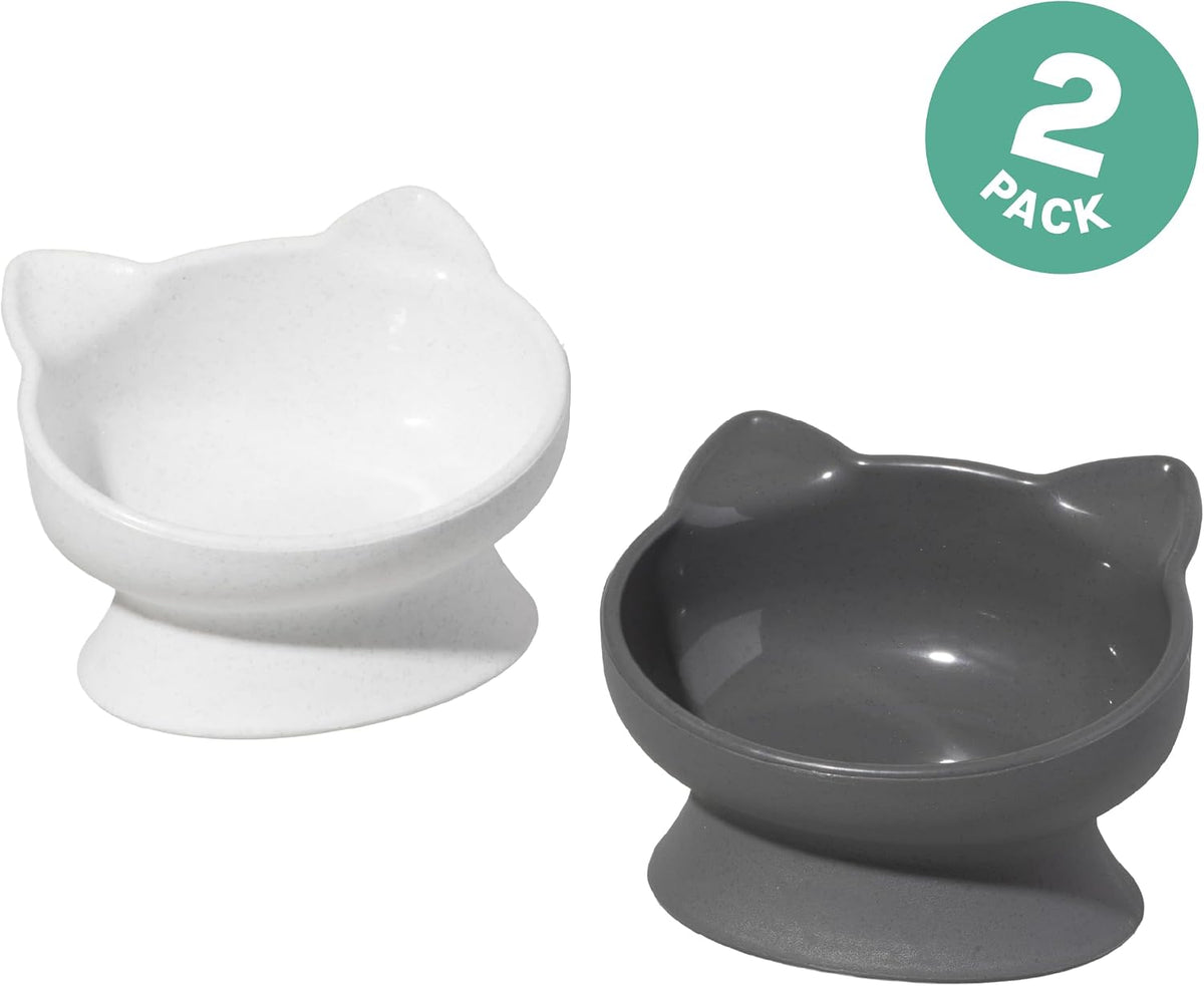 Kitty City Elevated Cat Bowls Set of 2 - White & Gray