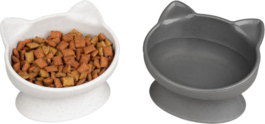 Kitty City Elevated Cat Bowls Set of 2 - White & Gray